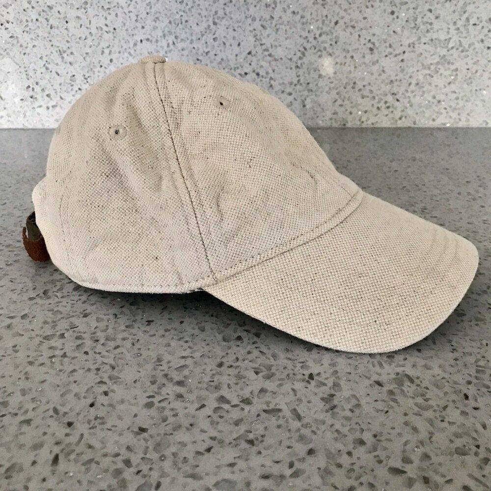 Madewell Beige Neutral Textured Cotton Linen Leather Minimal Baseball Cap Hat